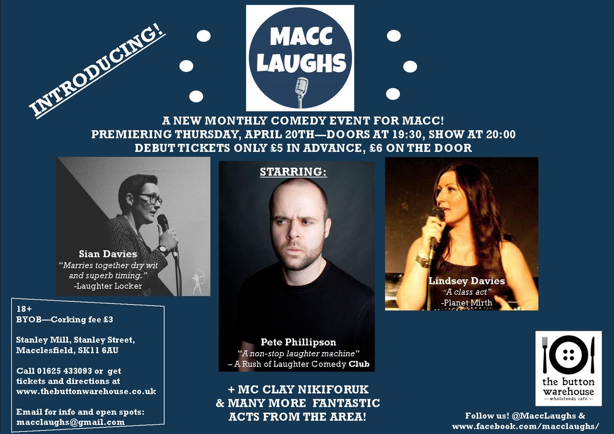 Loved the comedy @BarnabyFestival brought to Macc? You'll love April 20th! More laughs, delivered to your proverbial doorstep. @MaccExpress