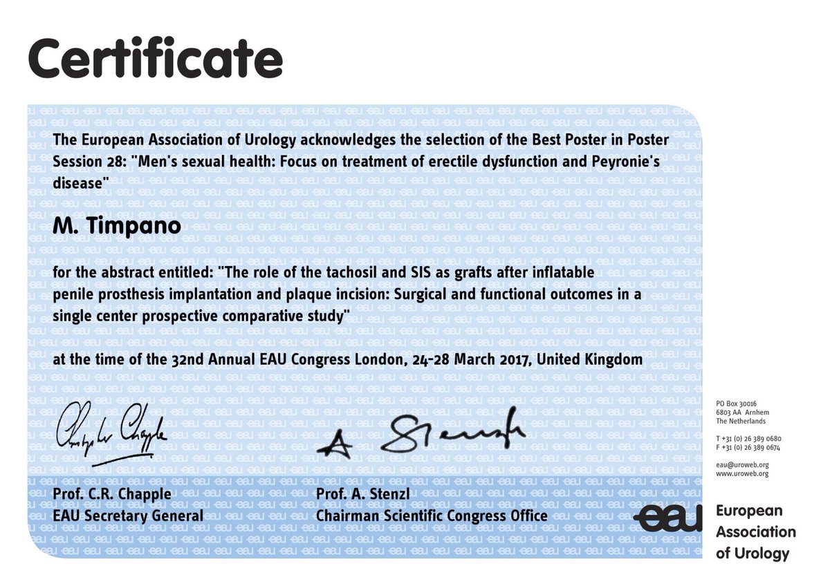 androteamtorino's tweet photo. Un altro prestigioso riconoscimento per @androteamtorino : "Best poster" x@MaxTimpano  all'EAU17 @Uroweb https://t.co/tCwJwzSLou