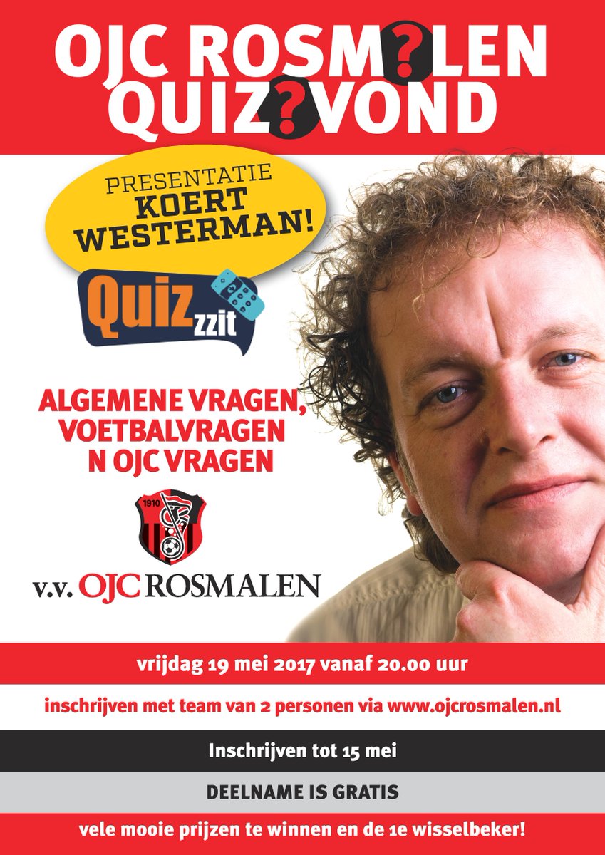 OJCROSMALEN's tweet photo. I.s.m. @QUIZzzIT organiseert OJC ROSMALEN op 19 mei de eerste quizavond. Presentatie Koert Westerman. Schrijf je in! https://t.co/h29H6ph6Wy https://t.co/XP1qfnEtua
