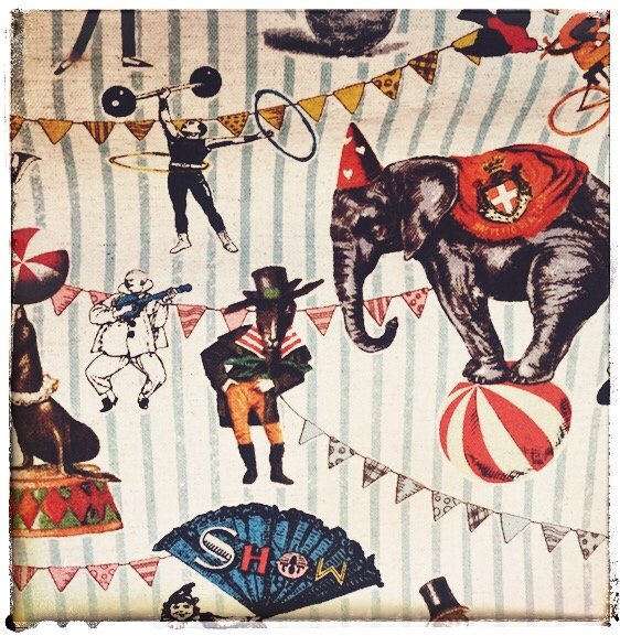 Just bought a roll of some rather nice linen #Vintage #Circus print with enough weight for light suiting.. #Chap #Punkature #Tailor ..