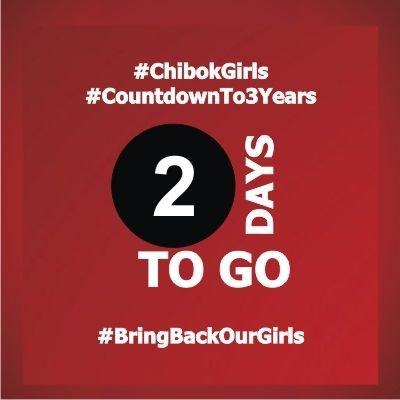 BBOG_Nigeria's tweet photo. 2 days to go.
#CountdownTo3YearsInCaptivity.
Another painful milestone
#3YearsTooLong
#BringBackOurGirls
#NoMoreExcuses https://t.co/MEuBTRgxmf