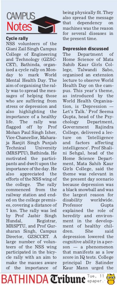 mrsptu's tweet photo. #MediaCoverage
Students from GZSCCET Bathinda (Constituent college of MRSPTU) organised a Cycle Rally on 'World Health Day'. https://t.co/lem4qiLiam