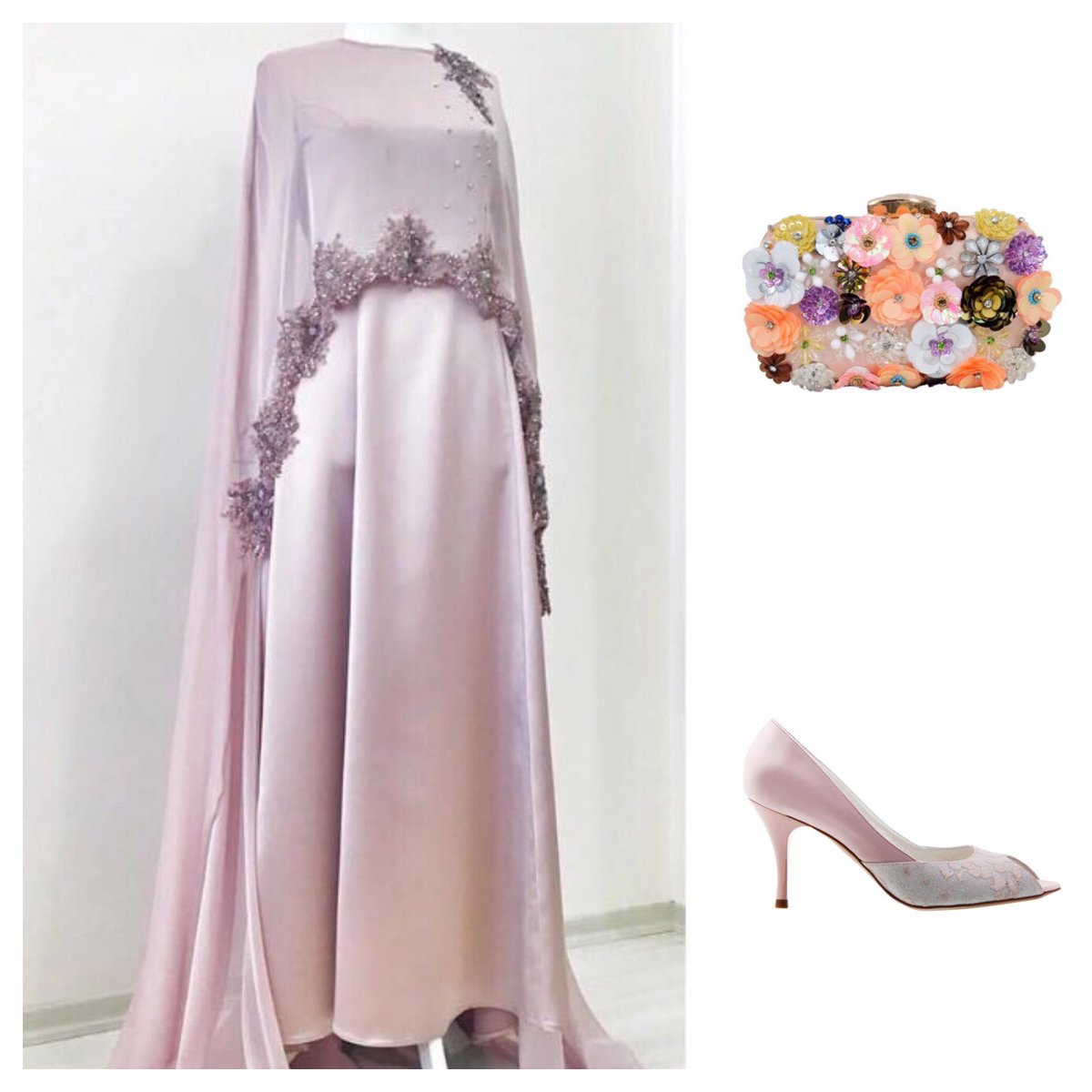 Recreate this #eveninglook for your #specialoccasion 🎀Visit our #London #showroom 💐 #karicshoes #gown #pumps #NYC #LA #beaded #clutch #wiw