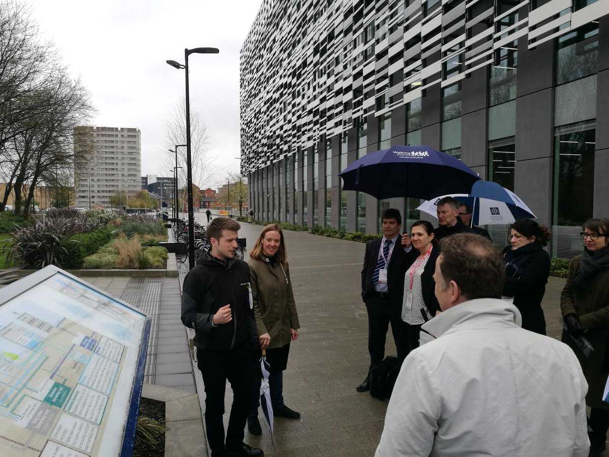 McrMetSustain's tweet photo. Giving a tour of our @MMUBirley campus to #AUDE2017 delegates in the typical Manchester weather π§ https://t.co/LTiQO4guko