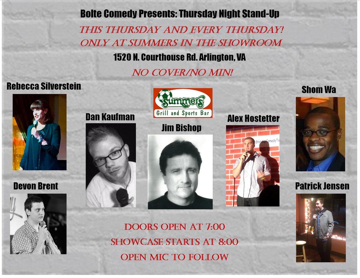 chokeonritalin's tweet photo. TOMORROW 8:00! Thursday Night Stand-Up @summers_bar w/ @notorious__bec @DannyJayRico @jimbsez @hossmanlouder @DevonDoesComedy @phjensen2 https://t.co/bAZyS5cxAd