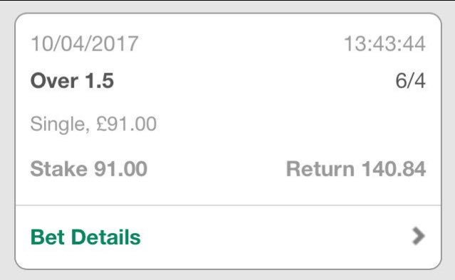 BetThisUK's tweet image. Our #BTUK5to100 is on fire this week: 

10/04/17: £5.00-£227.50 ✅ 
11/04/17: £5.00-£100.26 ✅ 
12/04/17: £5.00-£125.50 ✅ 

All FREE tips.