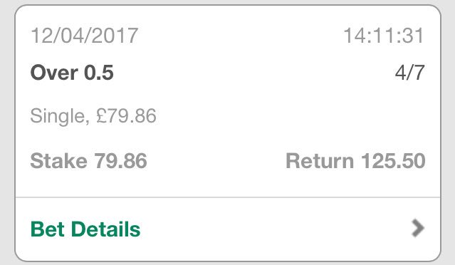 BetThisUK's tweet image. Our #BTUK5to100 is on fire this week: 

10/04/17: £5.00-£227.50 ✅ 
11/04/17: £5.00-£100.26 ✅ 
12/04/17: £5.00-£125.50 ✅ 

All FREE tips.