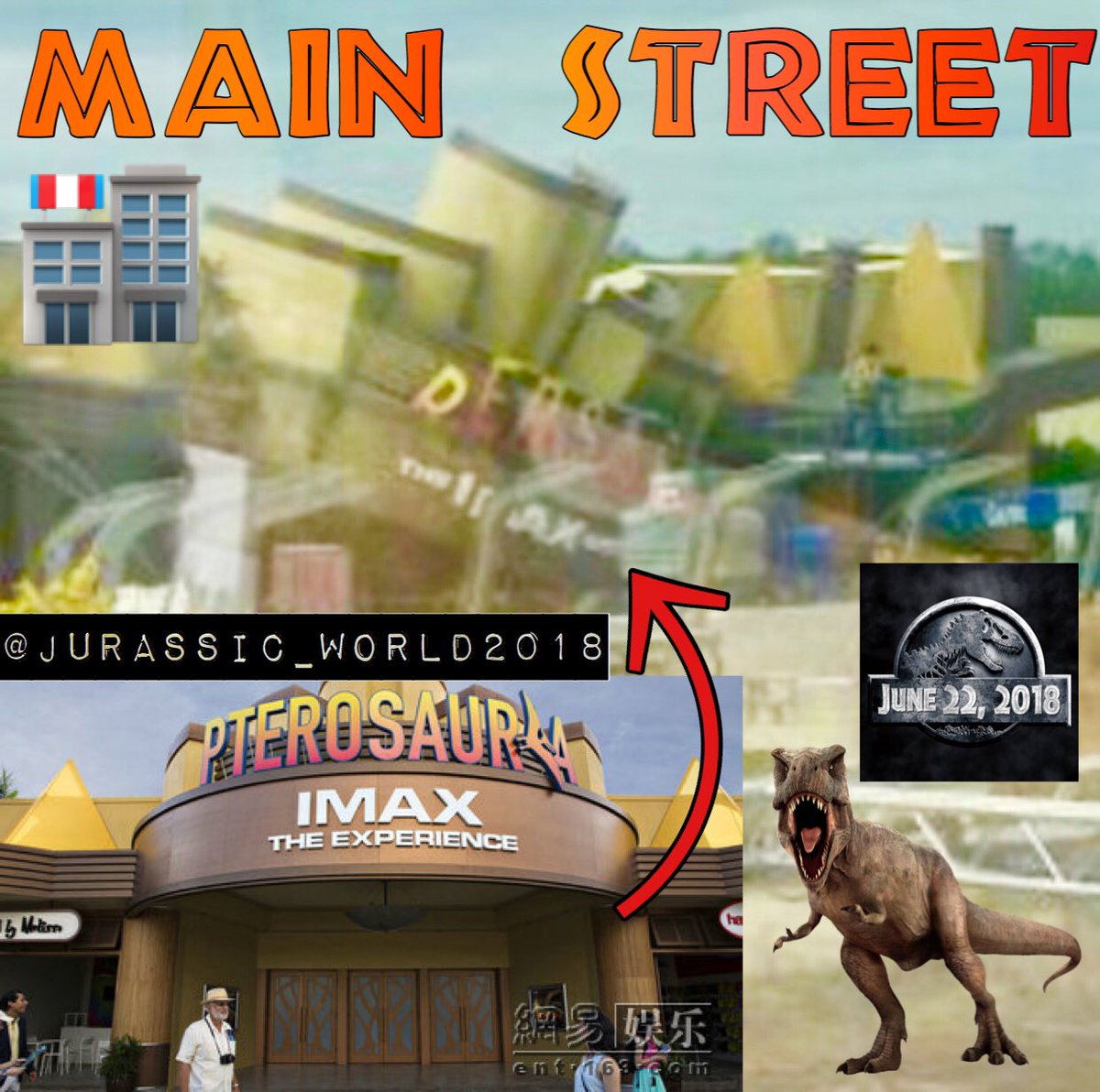 Brycenator100's tweet photo. MAIN STREET! How long has it been sitting there? Time skip? #JurassicWorld2 https://t.co/6mvqPre6ID