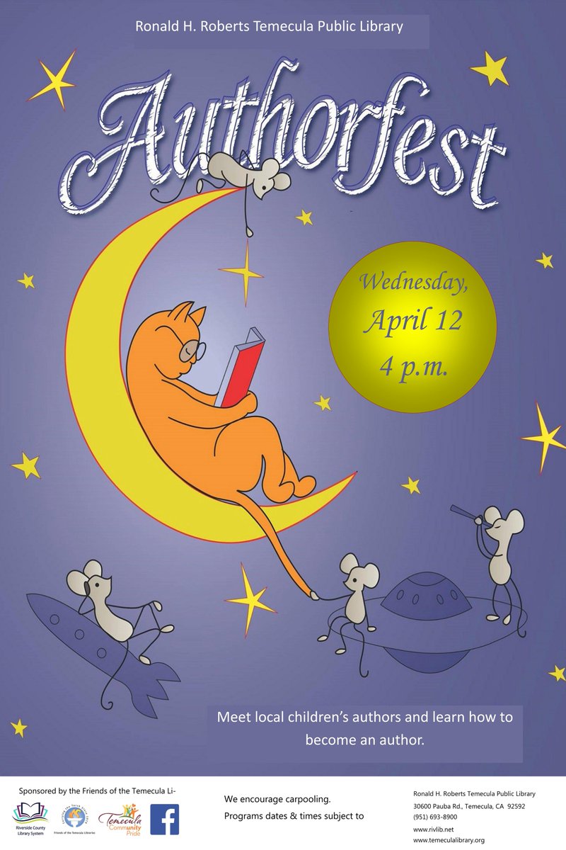 temeculalib's tweet photo. We are so excited to host our #Authorfest today!!! It will start at 4:00 pm! #Temecula #library #RCLSlibrary #Authorfest #Authors https://t.co/hN3joYgJj6