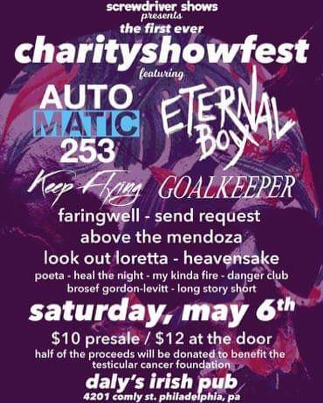 PHILLY w/ the boys <a href="/EternalBoyMusic/">☀️Eternal Boy☀️</a> <a href="/KeepFlyingBand/">Keep Flying</a> @goalkeepernj <a href="/lookoutlorett/">Look Out Loretta</a> <a href="/MyKindaFire/">My Kinda Fire</a> + more! 5/6/17 $10
