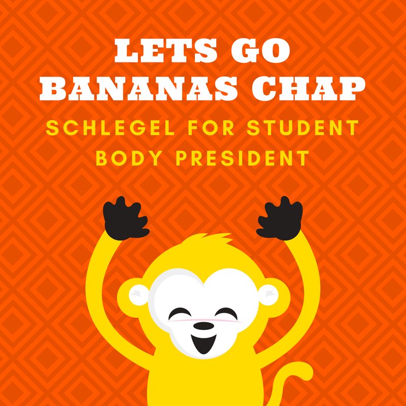 allyschlegel34's tweet photo. LETS GET BANANAS NEXT YEAR CHAPππ VOTE SCHLEGEL 2018π€πΌ https://t.co/7hsQCDUiGc #SchlegelForStudentBodyPresident #StuGo2017 #IWillWorkForYou https://t.co/Mlv5J8HwpN