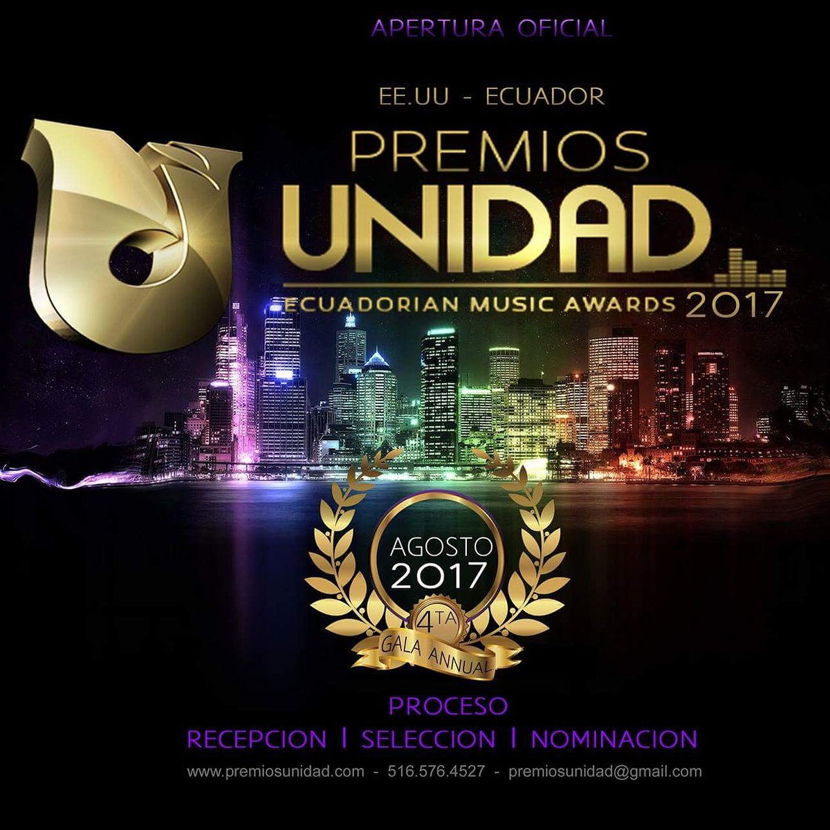 PremiosUnidad's tweet photo. #PremiosUnidad celebra su 4#Gala anual 
#Agosto2017 #NY a los mejores artistas de #Ecuador y #EEUU https://t.co/JBSzvHBhq7