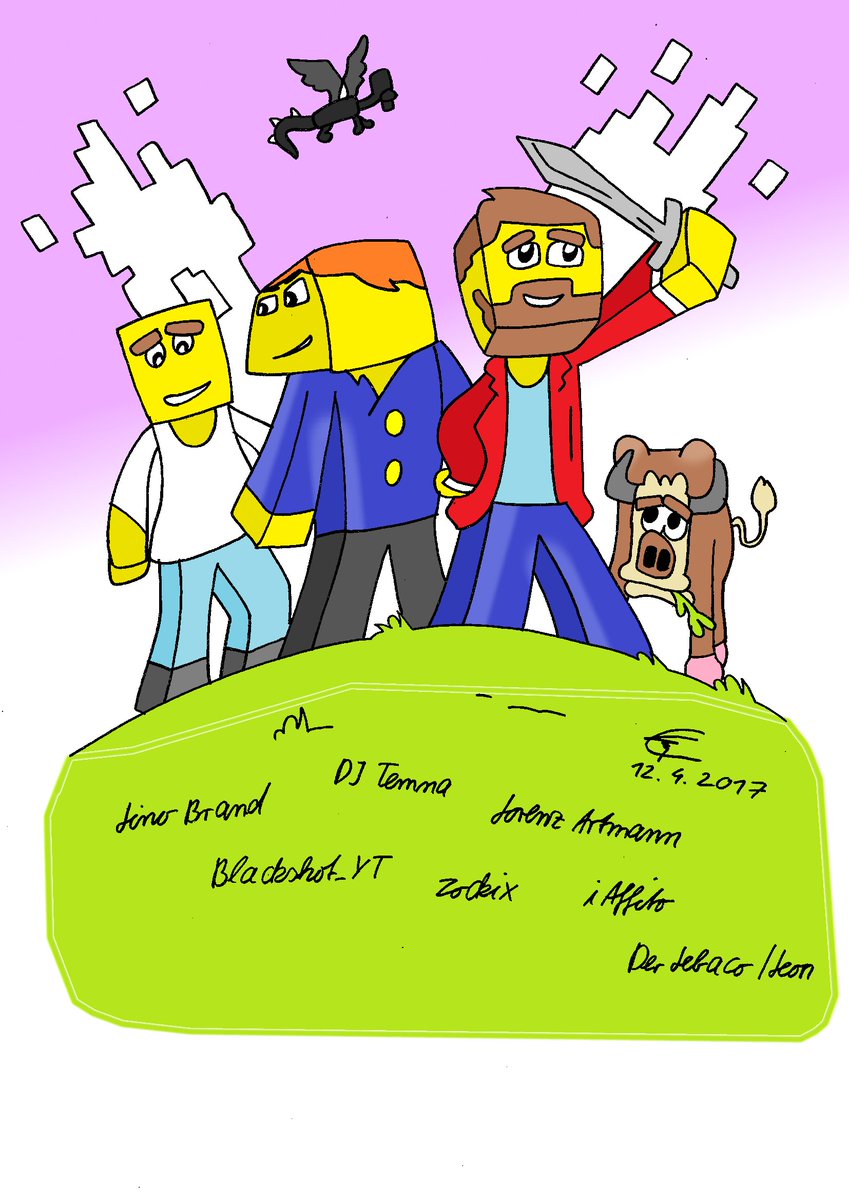 MineProduced's tweet image. Minecraft Comic Zeichnung. 
Auf dem Bild sind 7 tolle Follower verewigt. 😀🚩🚩😀
#Minecraft