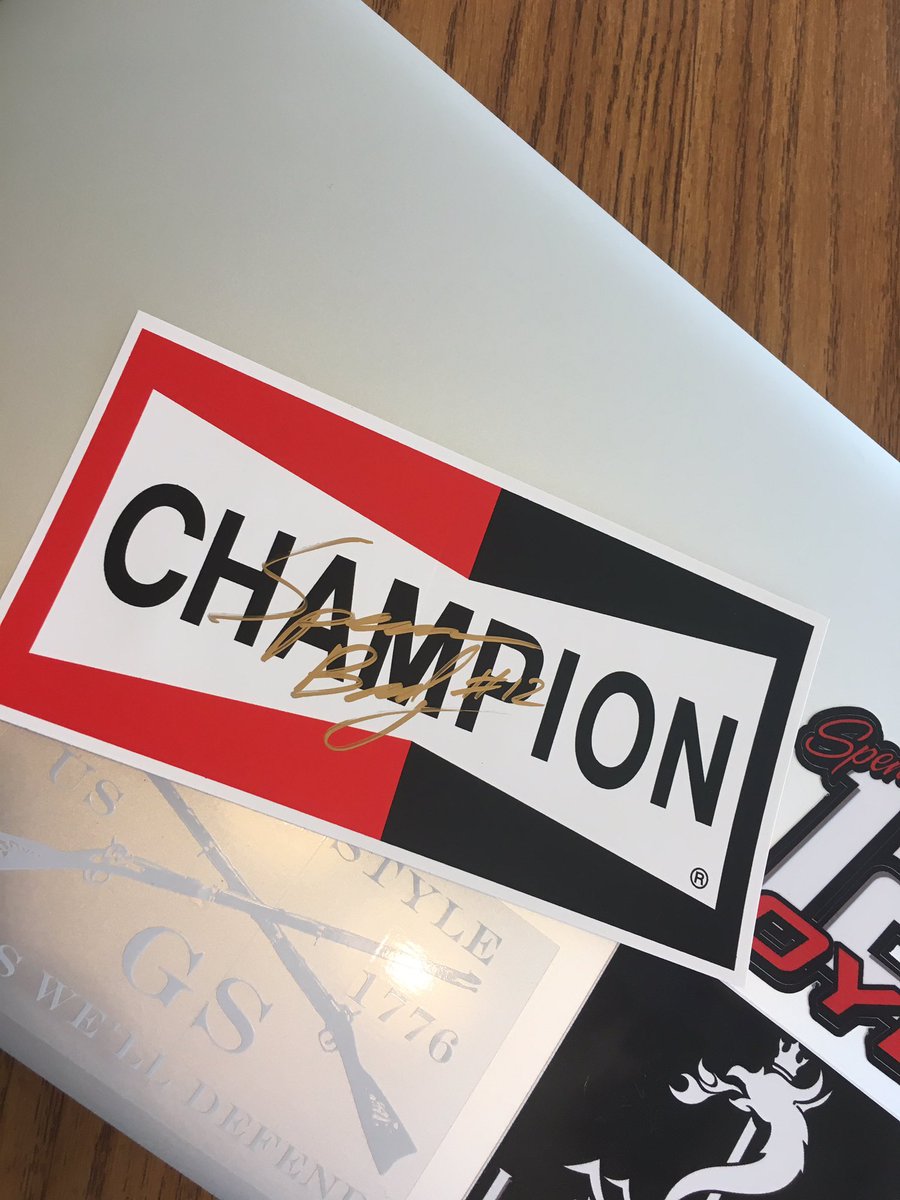 SpencerBoyd's tweet photo. Follow me, RT this for a chance to win this signed @ChampionParts decal! #4thefans #nascar #rt #teamchampion #gruntstyle #follow https://t.co/GOUBOOJacS