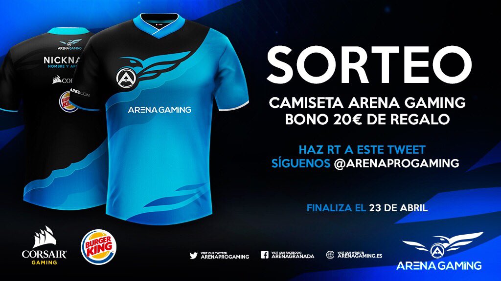 ArenaProGaming's tweet photo. [#SORTEO]
Camiseta oficial de Arena Gaming 2017 + Bono de 20€

-RT este Tweet
-Follow @ArenaProGaming
-Menciona a un amigo

Fecha fin 23/04 https://t.co/8XSUpf1uZz