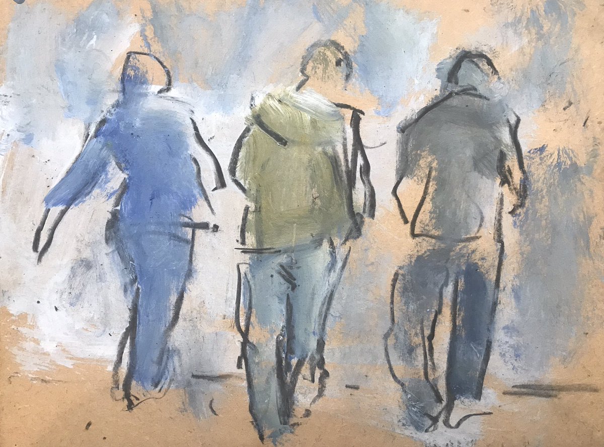 SOLD TODAY <a href="/CollectArtLymm/">Collect Art</a>! <a href="/GhislaineHoward/">Ghislaine Howard</a> 'Walking Figures, Glossop' 2009 12" x 9" Acrylic on Panel #glossop #ghislainehoward