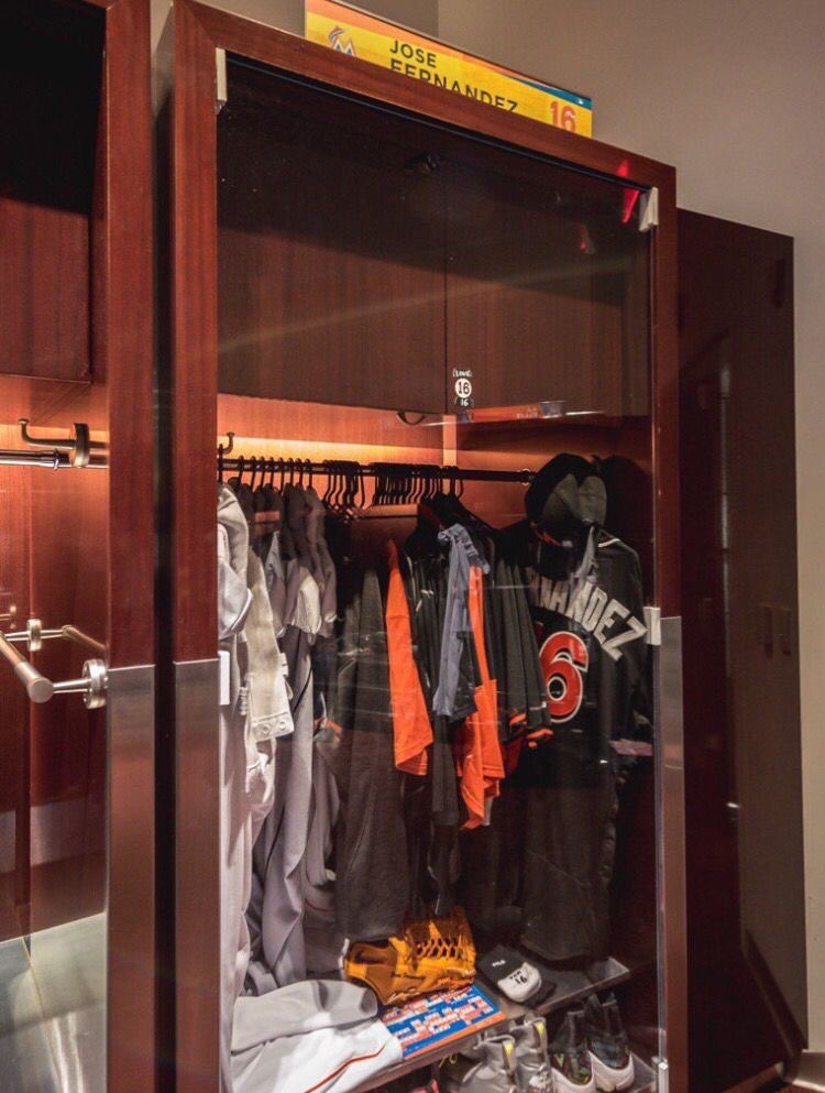 TheBsblr's tweet image. The Marlins turned Jose Fernandez's locker into a shrine ⚾️❤
