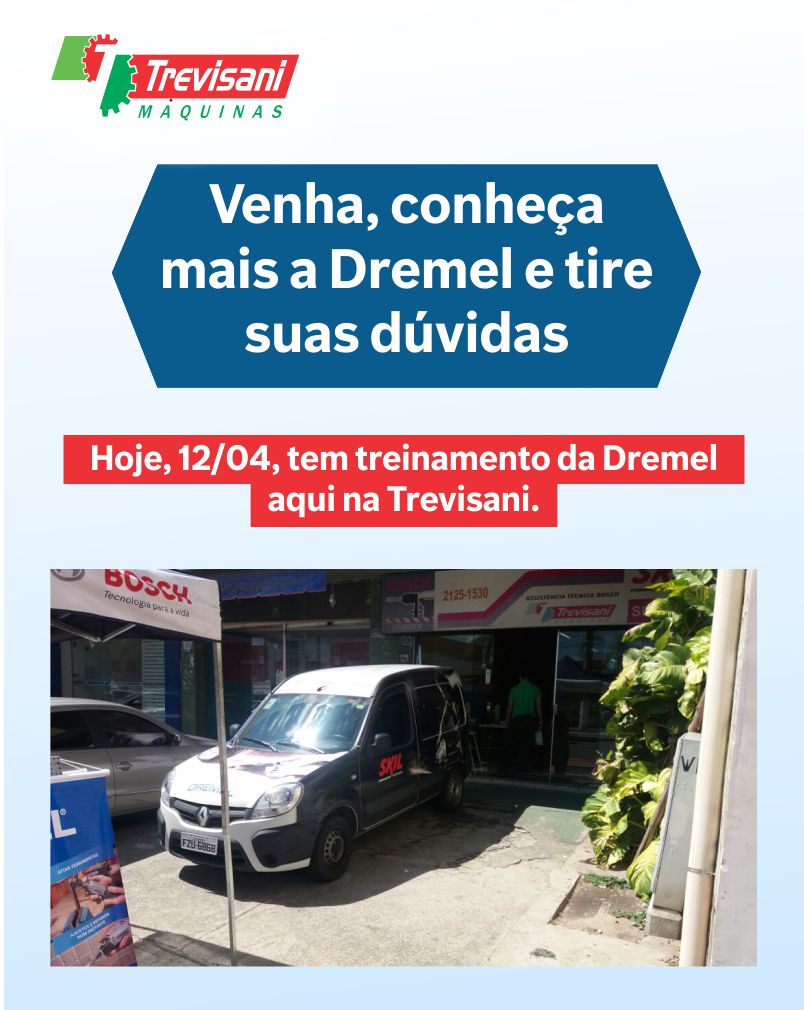 Trevisanimaq's tweet photo. Hoje, 12/04/17, tem Dremel aqui na Trevisani, onde a técnica apresentará as informações e dúvidas sobre os produtos. Venha e participe! https://t.co/z2ycRT48Ia