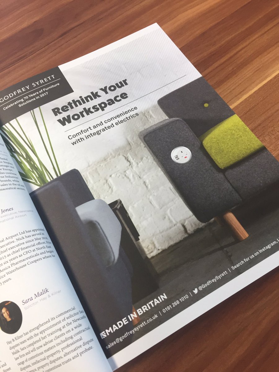 GodfreySyrett's tweet photo. Look what we spotted in this month's @NETimesmagazine! Our Solar range is looking lovely 👌🏼#softseating #rethinkyourworkspace #GSat70 https://t.co/RSIipsggtv