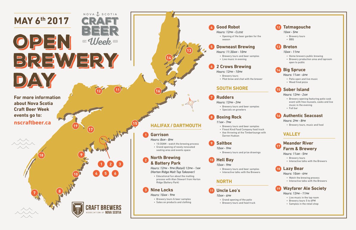 #OpenBreweryDay We are kicking off #NSCBW2017 by throwing the doors open to our breweries! May 6, hang out with us. #nscraftbeer