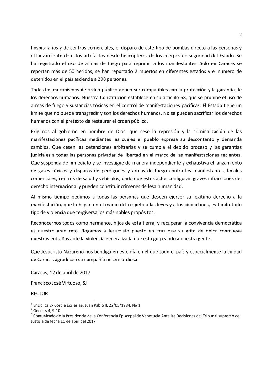 #Comunicado Exigimos al gobierno en nombre de Dios que cese la represión y la criminalización de las manifestaciones pacíficas