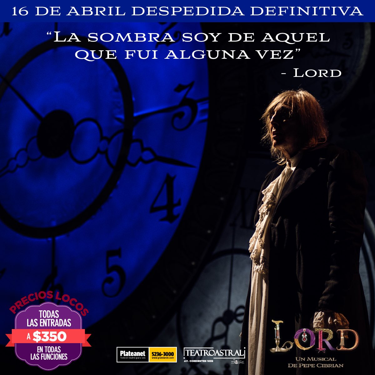 ÚLTIMA SEMANA! Últimas funciones de esta maravillosa historia que tenemos el lujo de contar! #LordElMusical
Entradas bit.ly/Lord16
