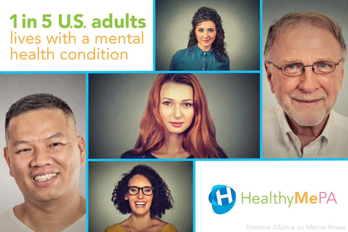 HealthyMePA's tweet photo. 1 in 5 adults experience a mental illness. #LetsTalk about ways to help: https://t.co/aE1P6IxnqN https://t.co/5gXkpBt5QN