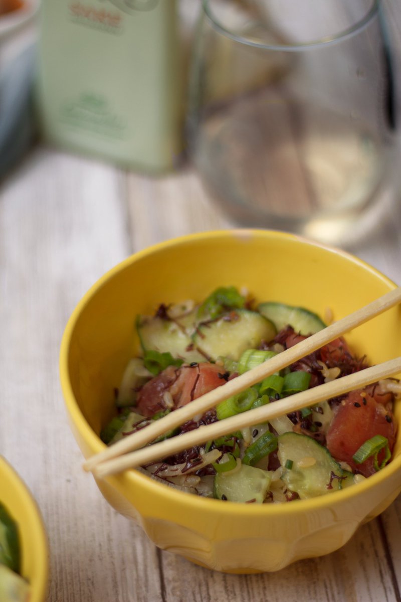 TYKUSake's tweet photo. Forget #WineWednesday. Today, pair your fav poke bowl with a chilled glass of TYKU Cucumber! #SakeWednesday #TYKUverymuch https://t.co/XTxFkk6M6H