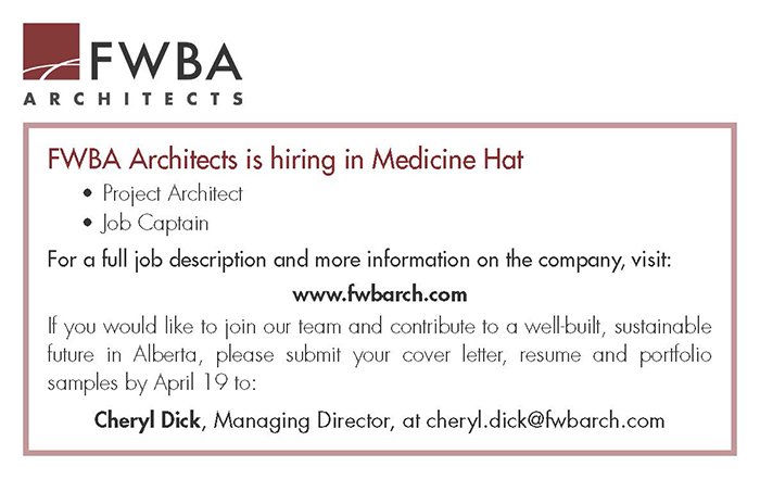 arc28architect's tweet photo. FWBA is hiring in Medicine Hat! Apply by April 19, details attached. https://t.co/HpDcachBPE
