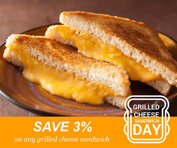 Guestaba's tweet image. National Grilled Cheese Day - Today only! Save ____ (%)
Let’s get our CHEESE ON together at ________ !