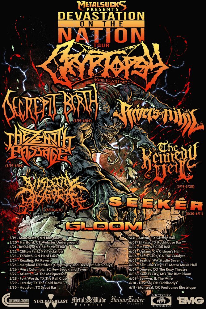 The #devastationonthenation tour with @cryptopsyband <a href="/decrepitbirth/">Decrepit Birth</a> <a href="/riversofnihil/">Rivers of Nihil</a> and more starts in a few weeks! Get ready!