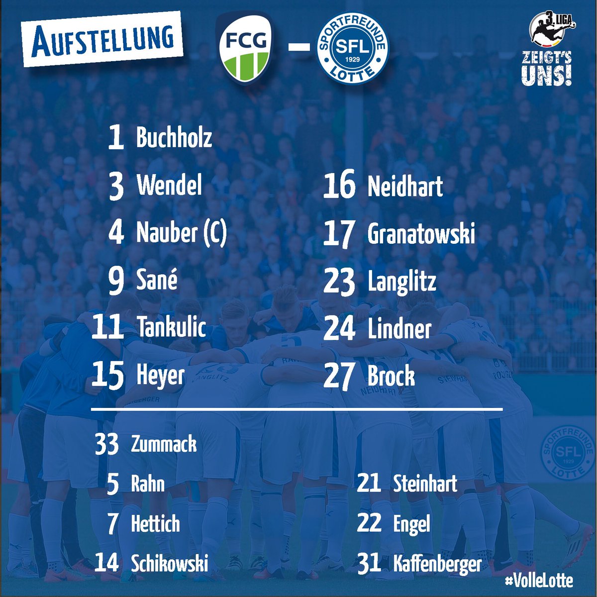SF_Lotte's tweet photo. Die Aufstellung ist da! #FCGSFL https://t.co/ExuLyP8sgz