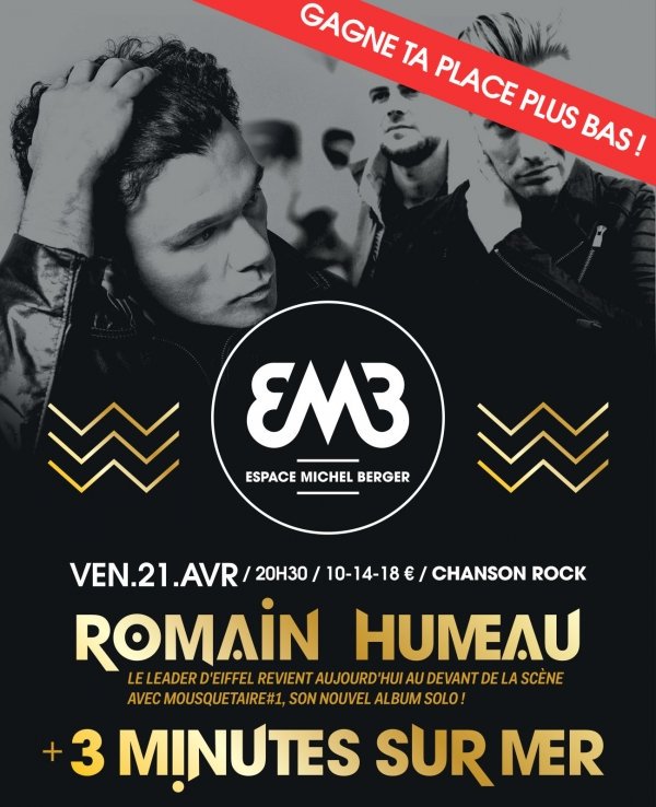 @EMBSANNOIS te fait gagner des places du concert de <a href="/3minutessurmer/">3 minutes sur mer</a> et #Romain Humeau cc <a href="/Eiffellegroupe/">EIFFEL</a> Good luck!
emb-sannois.org/jeu-concours-r…