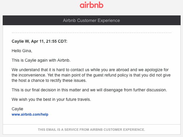 curiouscatten's tweet photo. .@Airbnb @AirbnbHelp I was never contacted by airbnb to get more clarity - the issues I brought up were not easily rectified by the host... https://t.co/skwVygPqHi