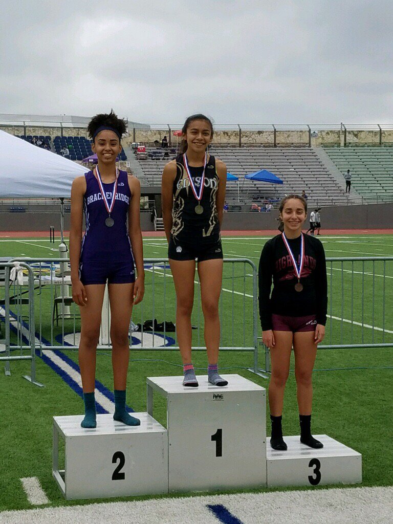 SAISDAthletics's tweet photo. Varsity Girls 3200M Champions. 1. Felisha Bocanegra,2. Angelica Truque, 3. Jochelle Cardenas https://t.co/E0semWh4DR