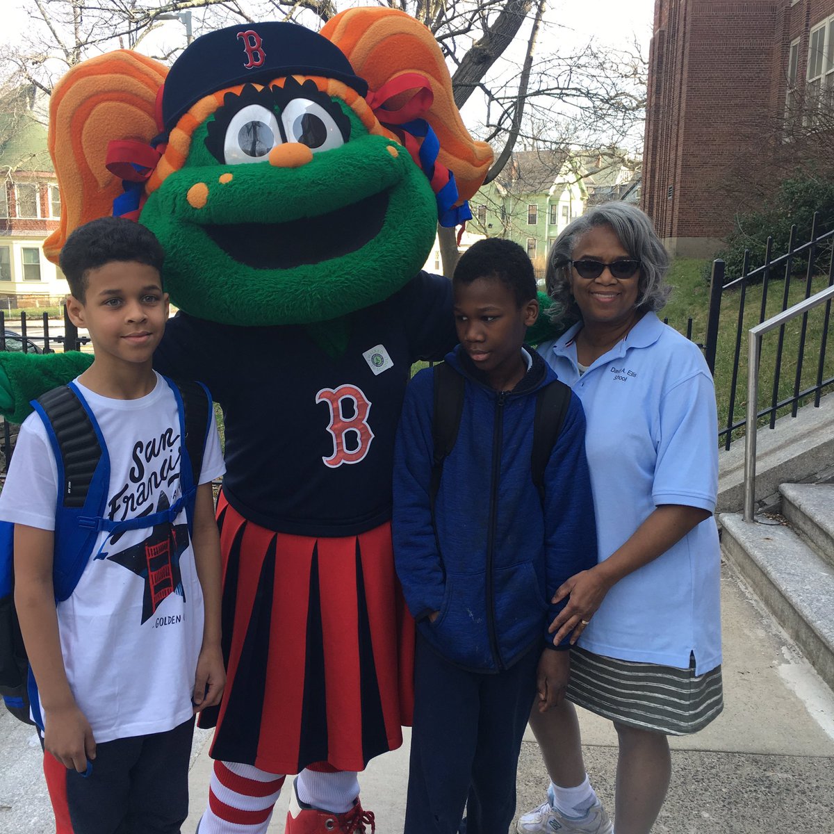 BostonSchools's tweet photo. Some 4,000 @BostonSchools students joined in annual Spring Walk to School Day. TY @RedSox, @bostonpolice & city+BPS officials. Big success! https://t.co/fwzNwKeQmm