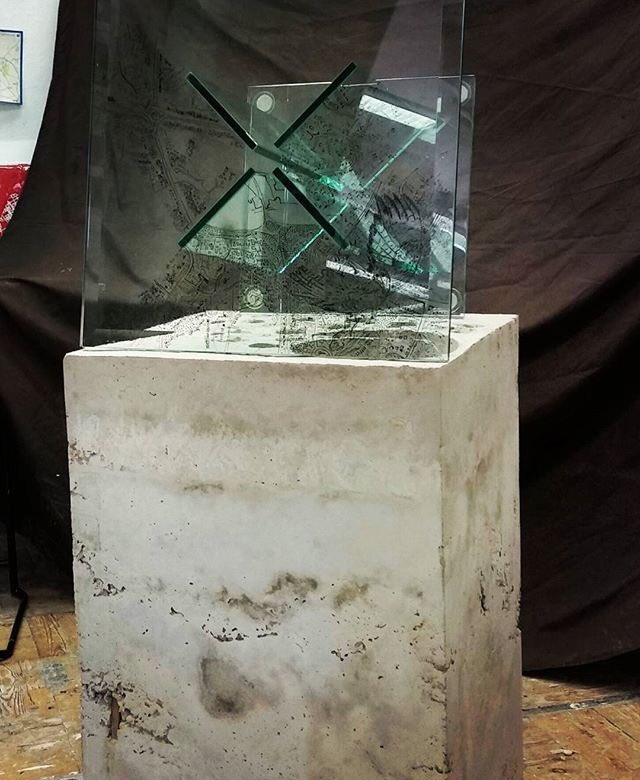 A piece by Art and Design Student, Ken Banks. Who is working on aligning a concrete plinth and glass. . .working alongside @S_Whipps at MK.