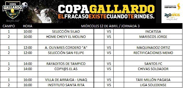 pbenaventeg's tweet photo. Esta es la jornada de hoy miércoles en la #CopaGallardo. https://t.co/nmNYPv7Pxg