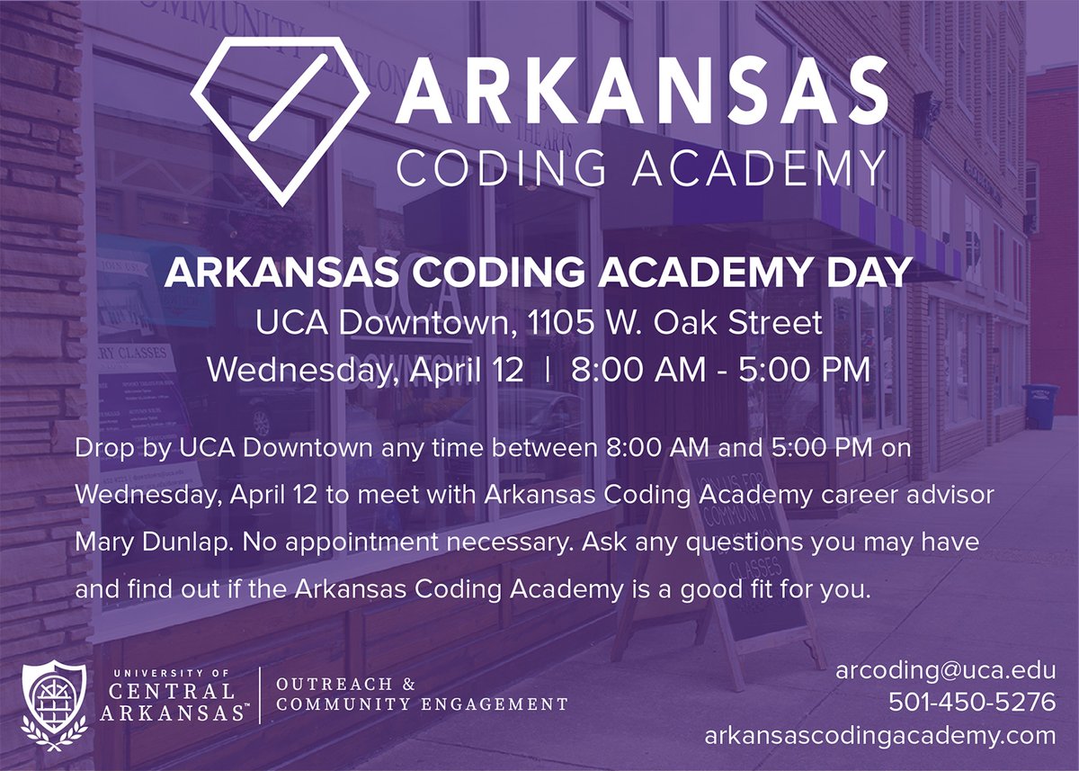 arcoding's tweet photo. On your lunch break? Stop by UCA Downtown to find out more about our programs! #arcoding @ucaoutreach @ucabears https://t.co/v6mqN2eknN