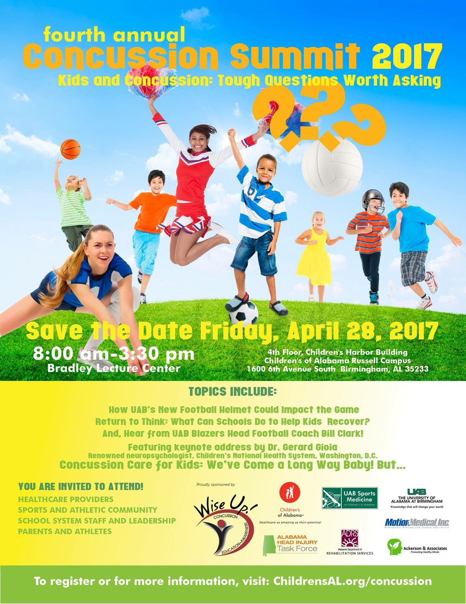 _wiseup3's tweet image. Join us for the Concussion Summit, Fri. April 28th. Register at childrensal.org/concussion