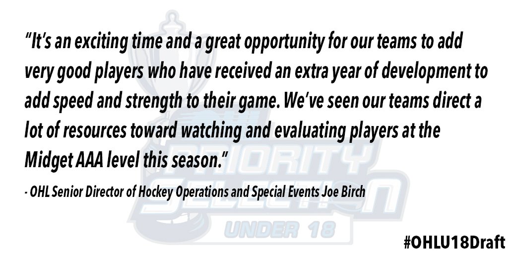 #OHLU18Draft provides opportunity for Midget AAA players to pursue their goal of playing in the #OHL.

READ MORE: bit.ly/2o1GxzH