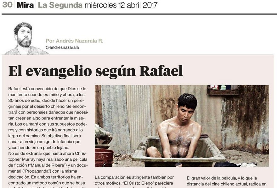 Excelente crítica hoy en <a href="/La_Segunda/">laSegunda</a> a la película El Cristo Ciego. ¡Estreno este jueves 13 de abril en cines! 
impresa.lasegunda.com/2017/04/12/A/f…