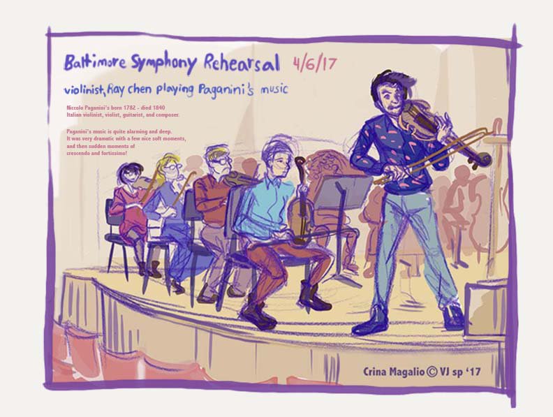 BaltSymphony's tweet photo. Amazing sketches by @mica students who attended last week's #Berlioz &amp; #Paganini rehearsal w @raychenviolin &amp; Maestro Morlot! https://t.co/90xJuKYTaU
