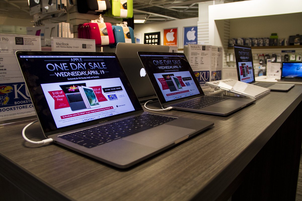 KUBookstore's tweet photo. Next Wednesday, April 19th is our One Day Apple Sale! We have $100 off Macs &amp; $50 off iPads for staff, faculty and students!
#TechShopKU https://t.co/KIvn5iTMX5