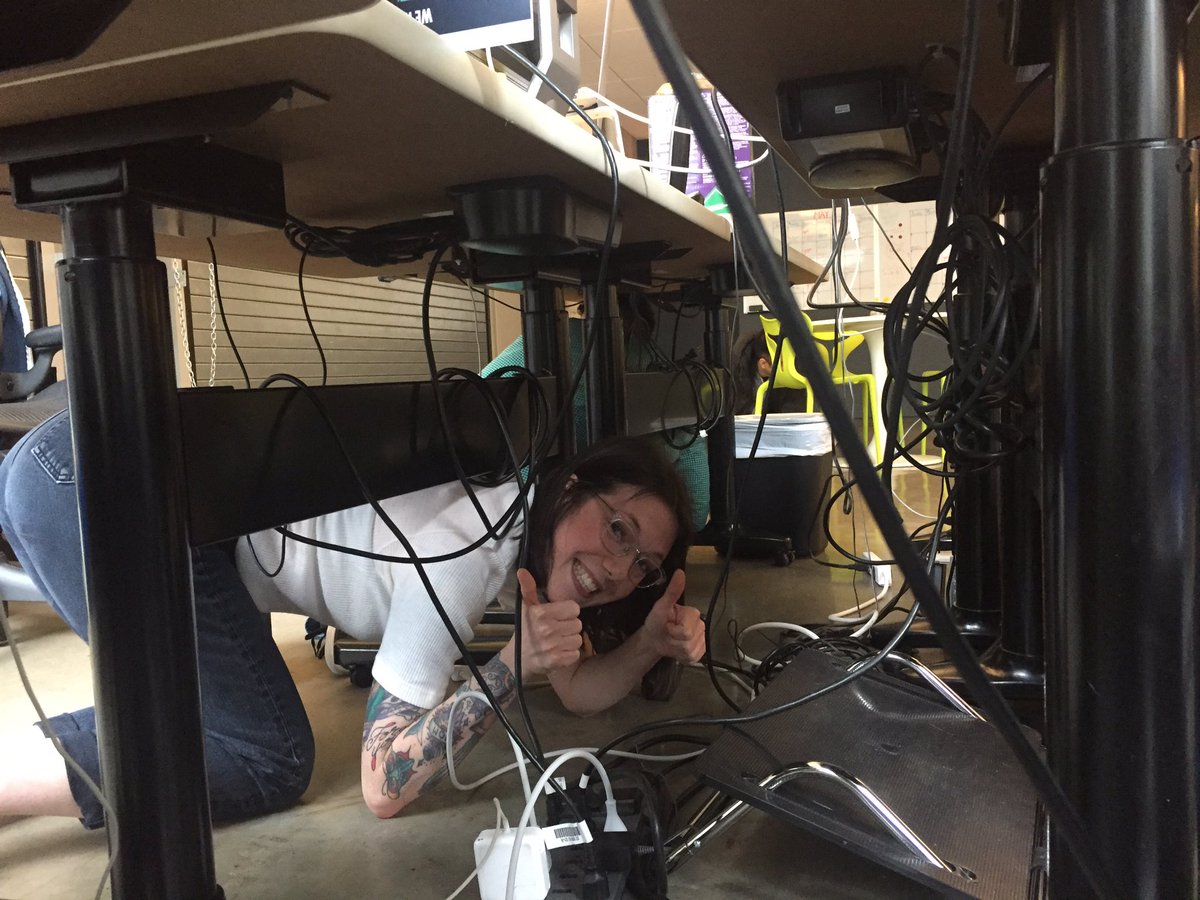 megaritch's tweet photo. May have had a little too much fun during our earthquake drill today @vinyessica #safetyfirst #thisisata https://t.co/6kxpfLopYK