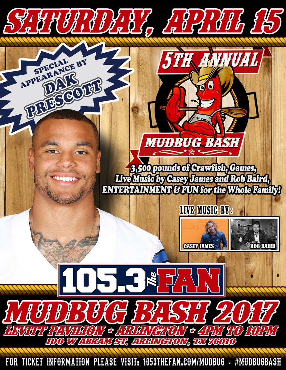 DFWStuff's tweet photo. This Sat Apr 15, @dak showing up for Mudbug Bash in @CityOfArlington https://t.co/ext1uXJsWn #ExploreDFW https://t.co/ExsZjEhauL