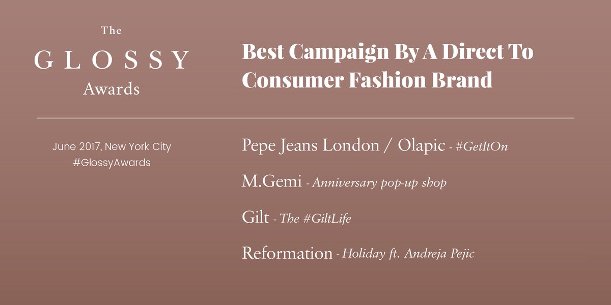 glossyco's tweet photo. Congrats! See you at the Glossy Awards gala.
@pepejeans @olapic #GetItOn @MGemi #GiltLife @Gilt @reformationx @andrejapejic https://t.co/aNNQk9s66e