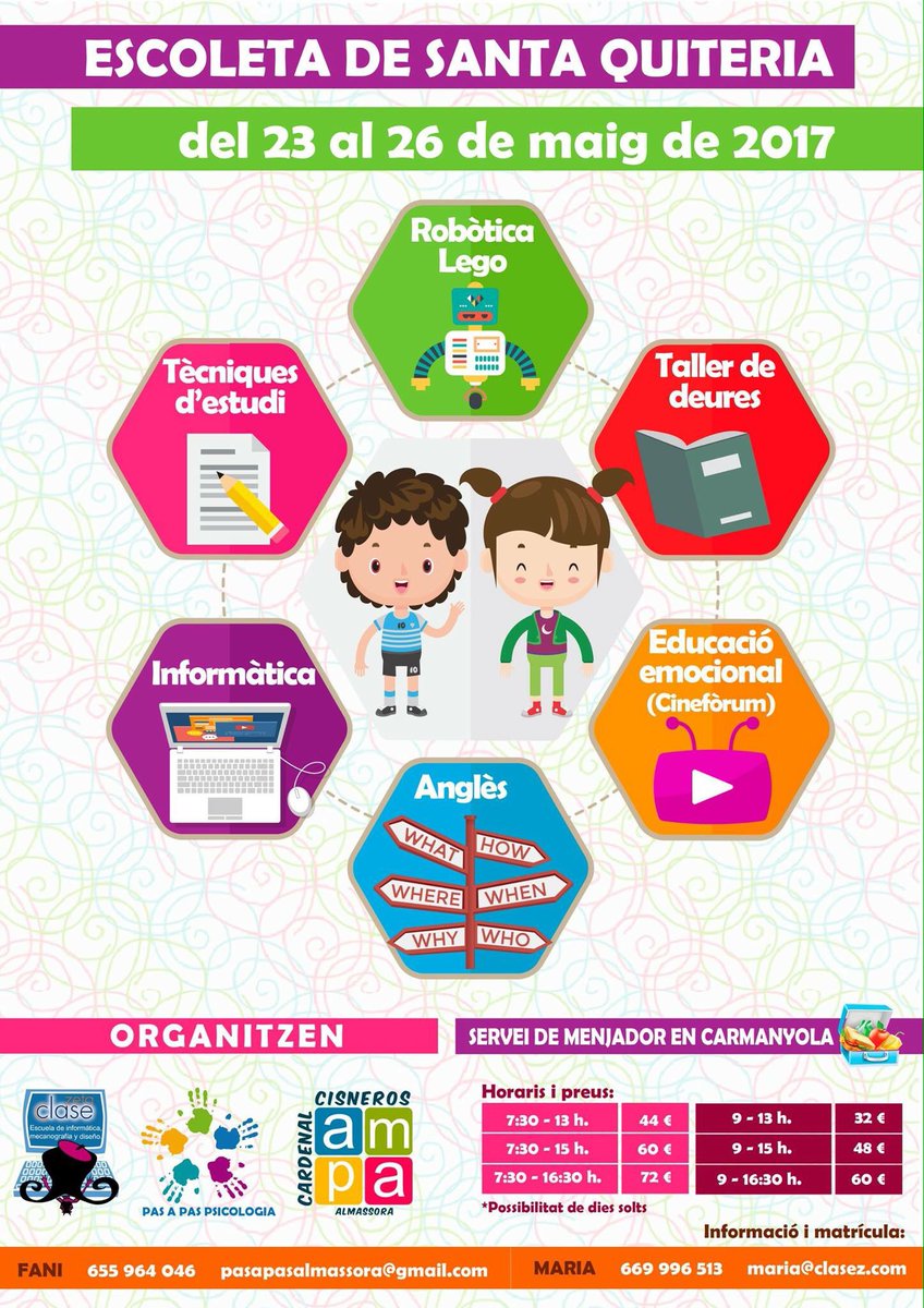 Pasapaspsico's tweet photo. Escoleta de Santa Quiteria al Cisneros. Informa't!! (Només per alumnes del Cisneros) https://t.co/sz0tgjC0L3