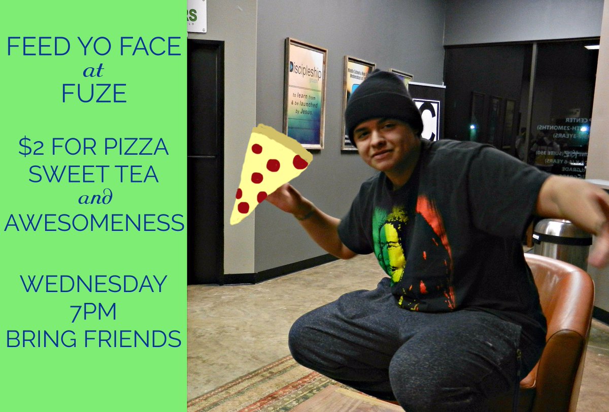 csrstudents's tweet photo. FEED YO FACE HAPPENS TONIGHT // pizza + sweet tea = awesomeness // 7PM AT THE CHURCH // bring friends!! #fuze #feedyoface #pizza #yeet https://t.co/W20JwlnbP6