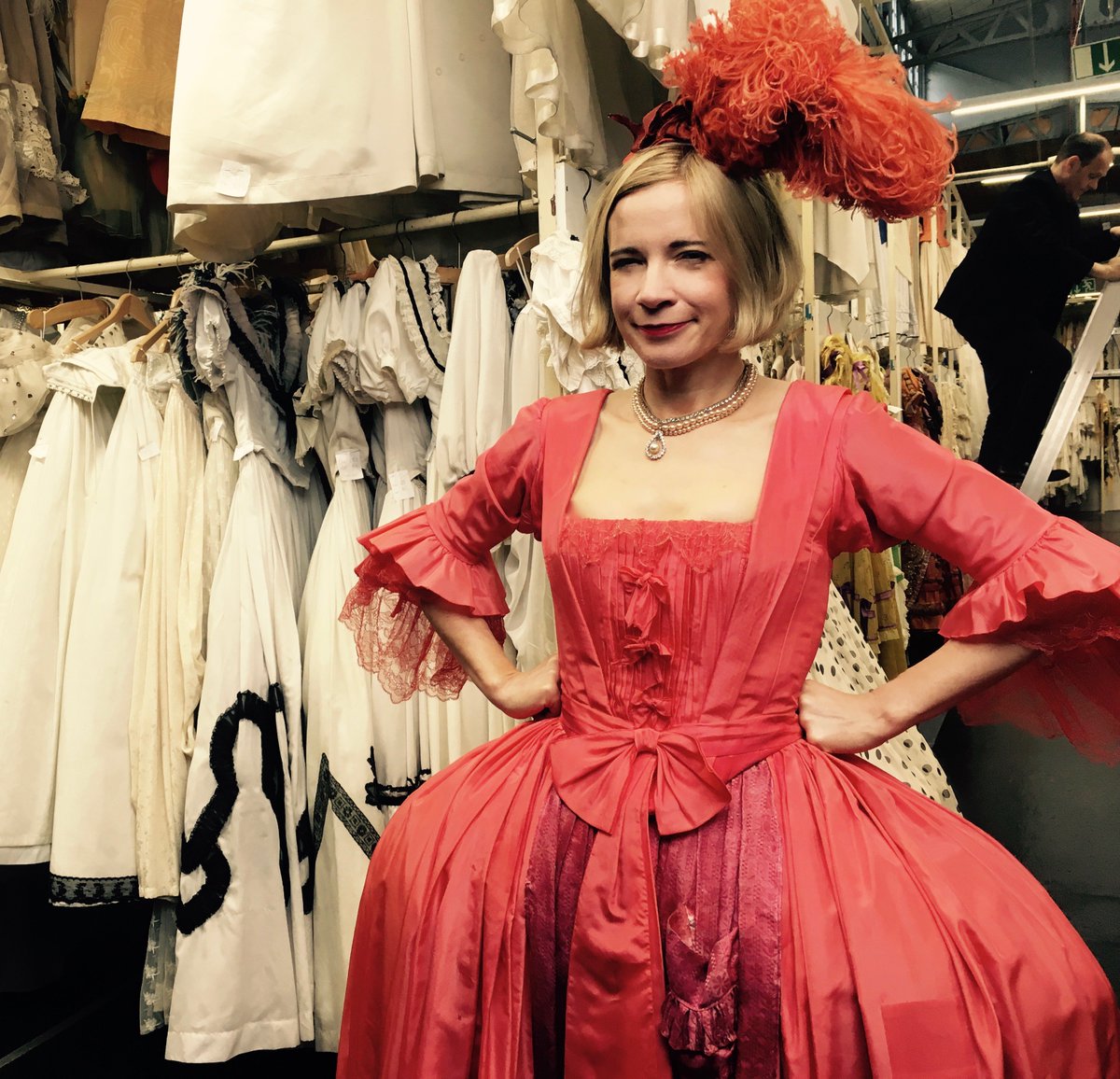 lucy worsley red dress Yep. At it again. Specifically, trying on costumes in the warehouse of the  Vienna State Opera. 'Countess Almaviva' in this one